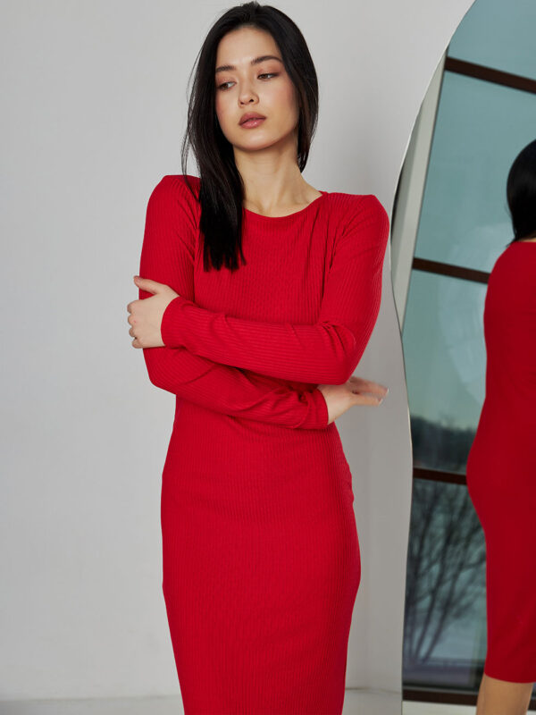 Трикотажна сукня-футляр червона | 71069