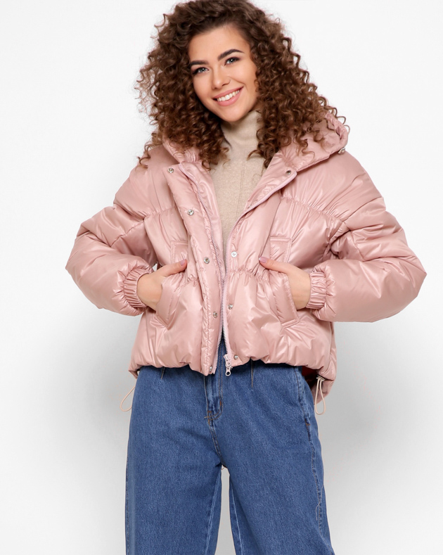 Жіноча куртка демісезонна коротка пудрова | 71754 Жіноча куртка демісезонна коротка пудрова | 71754