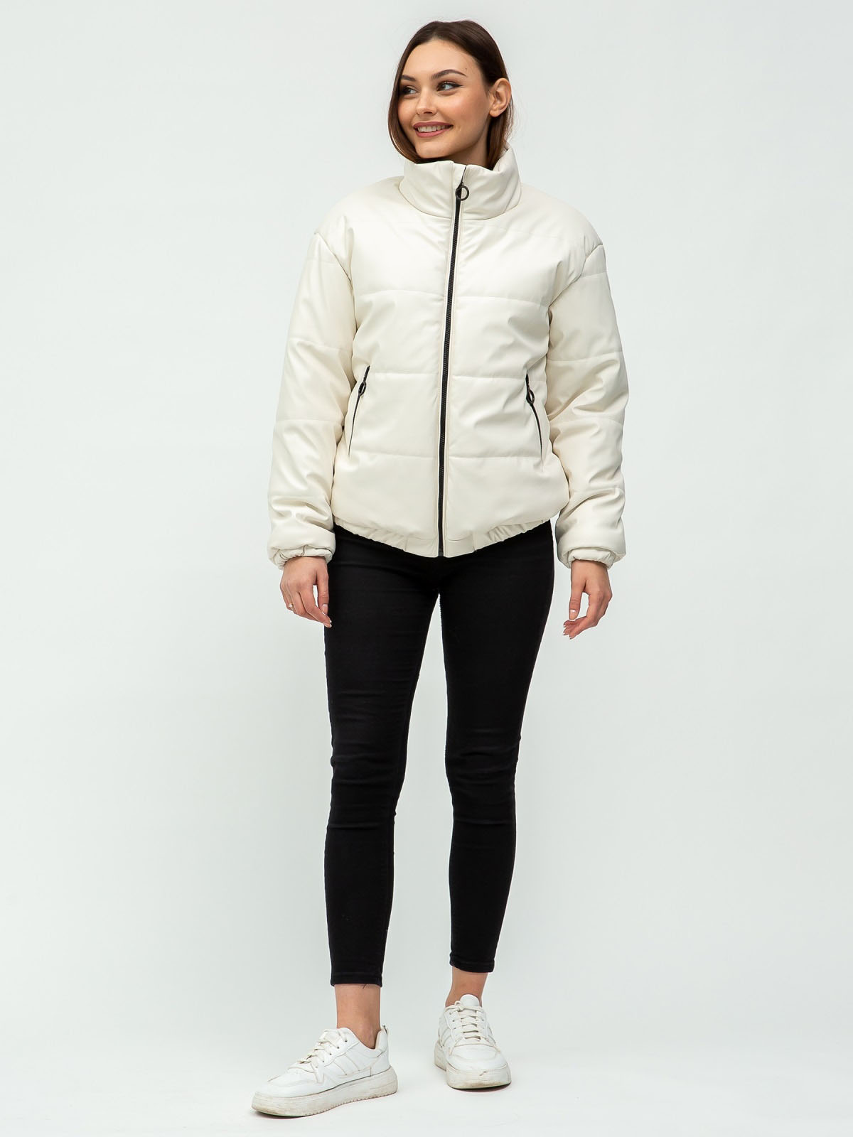 Демісезонна куртка молочна з екошкіри | 72424