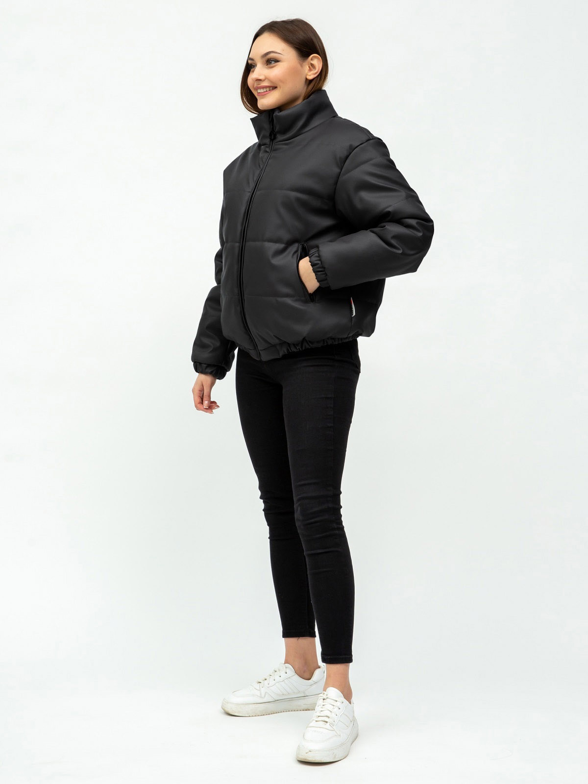 Демісезонна куртка чорна з екошкіри | 70948