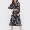 Плаття-сорочка чорне міді у квітчастий принт | 71272 Плаття-сорочка чорне міді у квітчастий принт | 71272