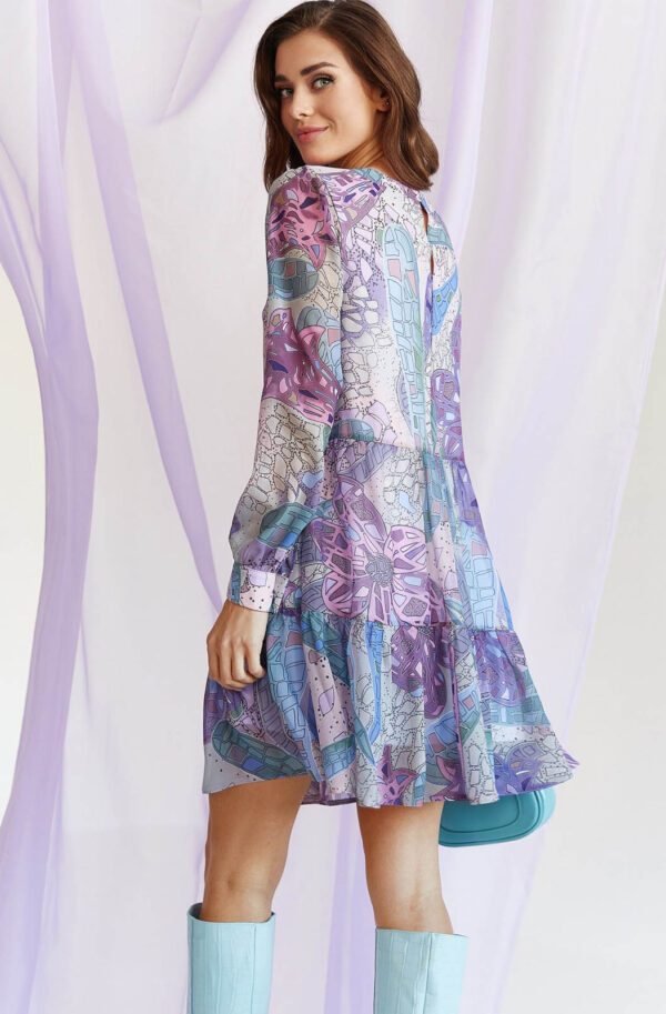 Коротке шифонове плаття бузкове в принт | 71256