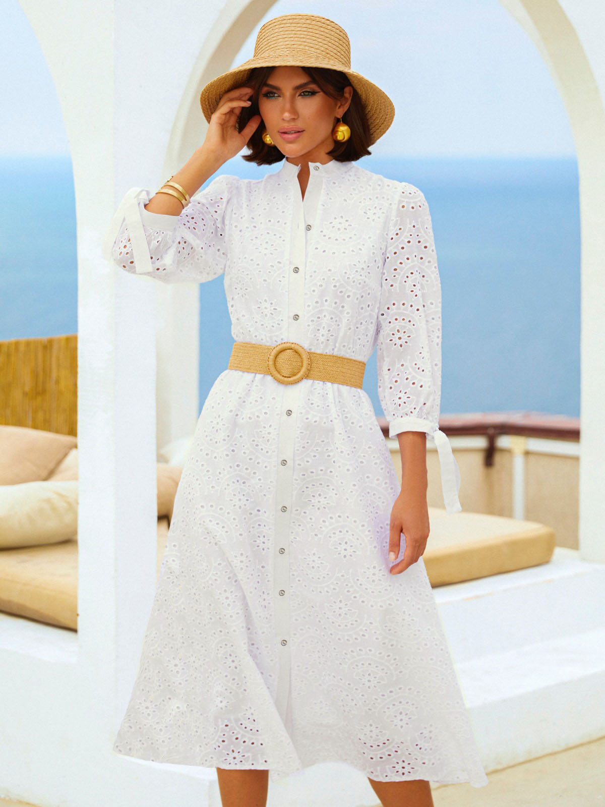 Плаття-сорочка з прошви молочне | 71175 Плаття-сорочка з прошви молочне | 71175