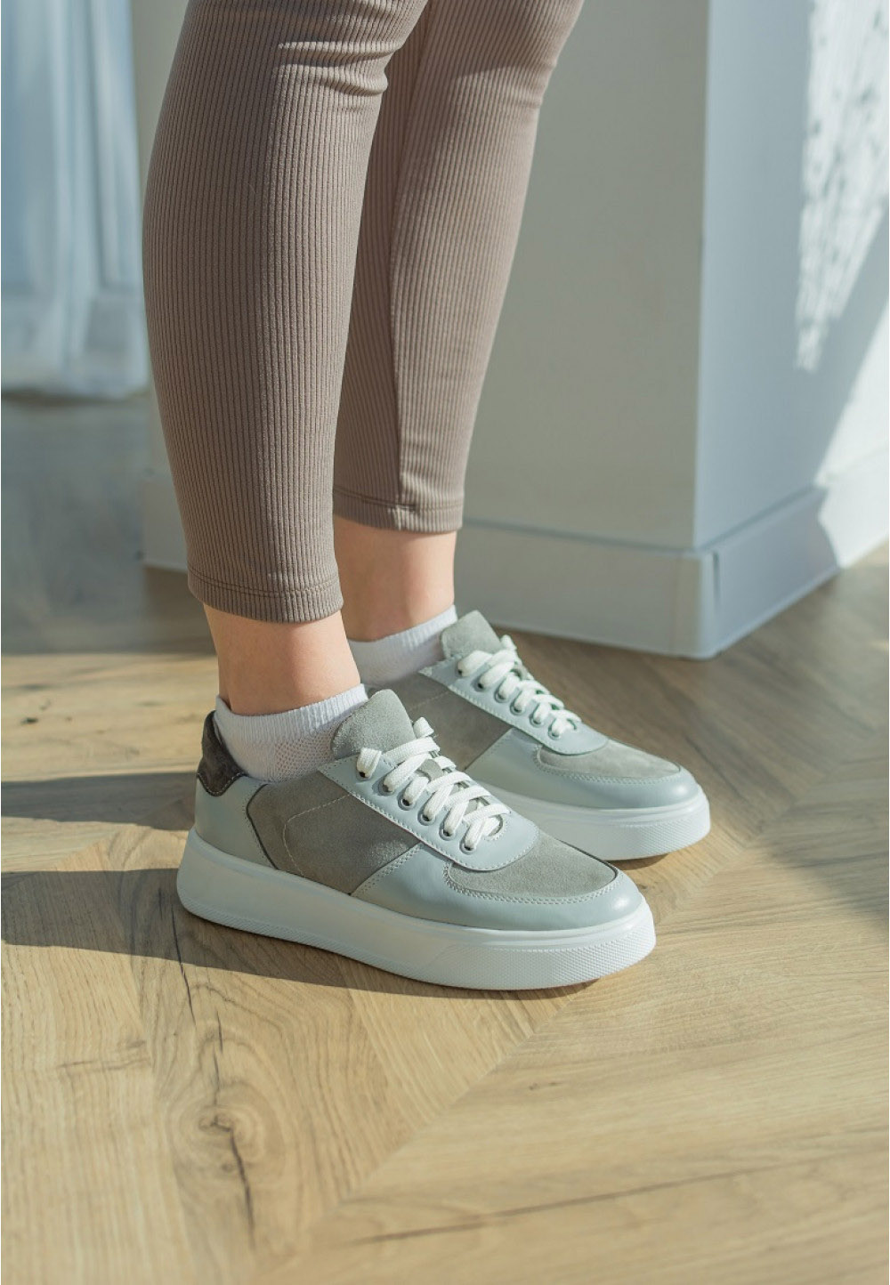 Замшеві кеди сірі зі шкіряними вставками | 71496