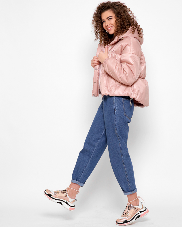 Жіноча куртка демісезонна коротка пудрова | 71754 Жіноча куртка демісезонна коротка пудрова | 71754