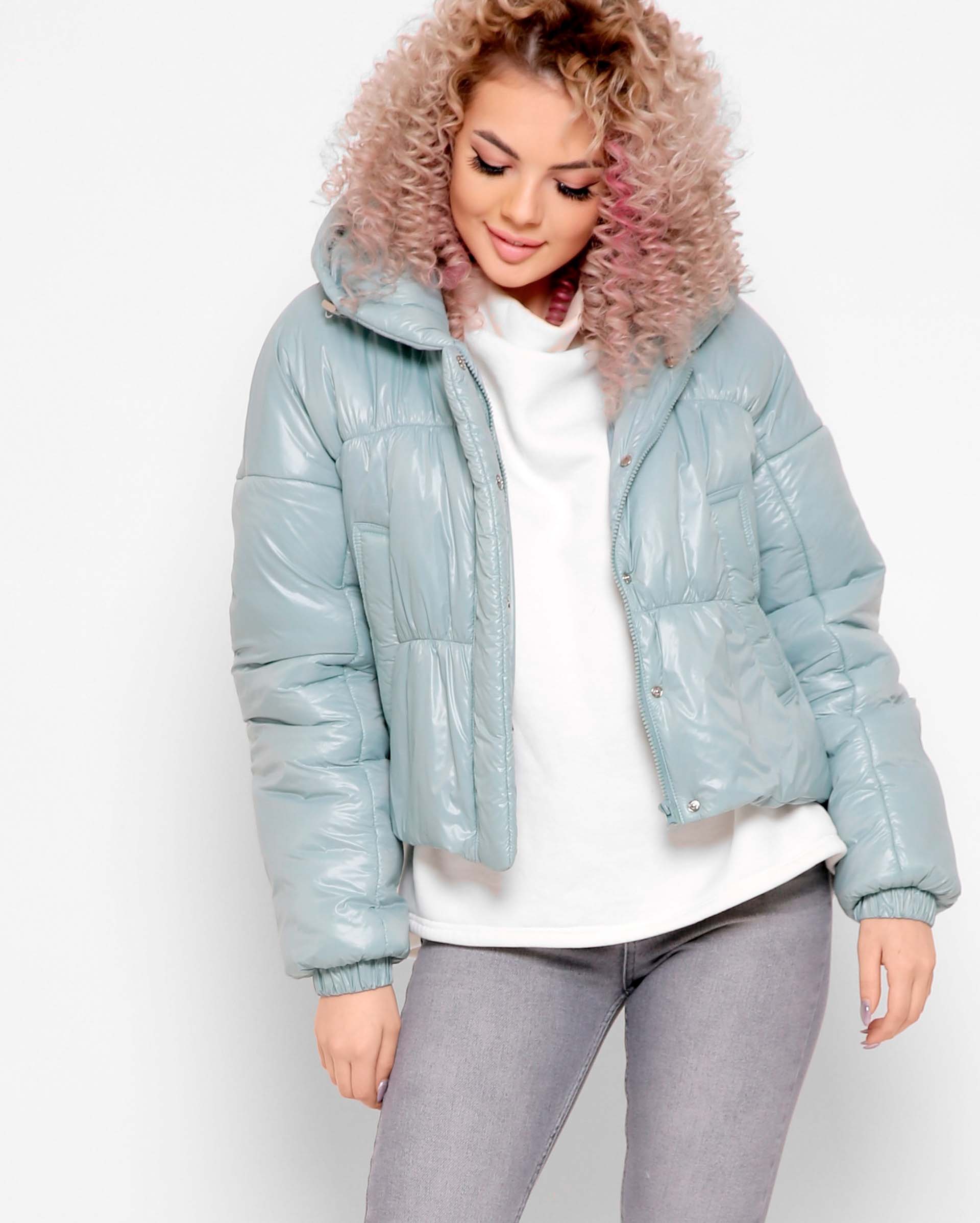 Жіноча куртка демісезонна коротка м'ятна | 71786 Жіноча куртка демісезонна коротка м'ятна | 71786