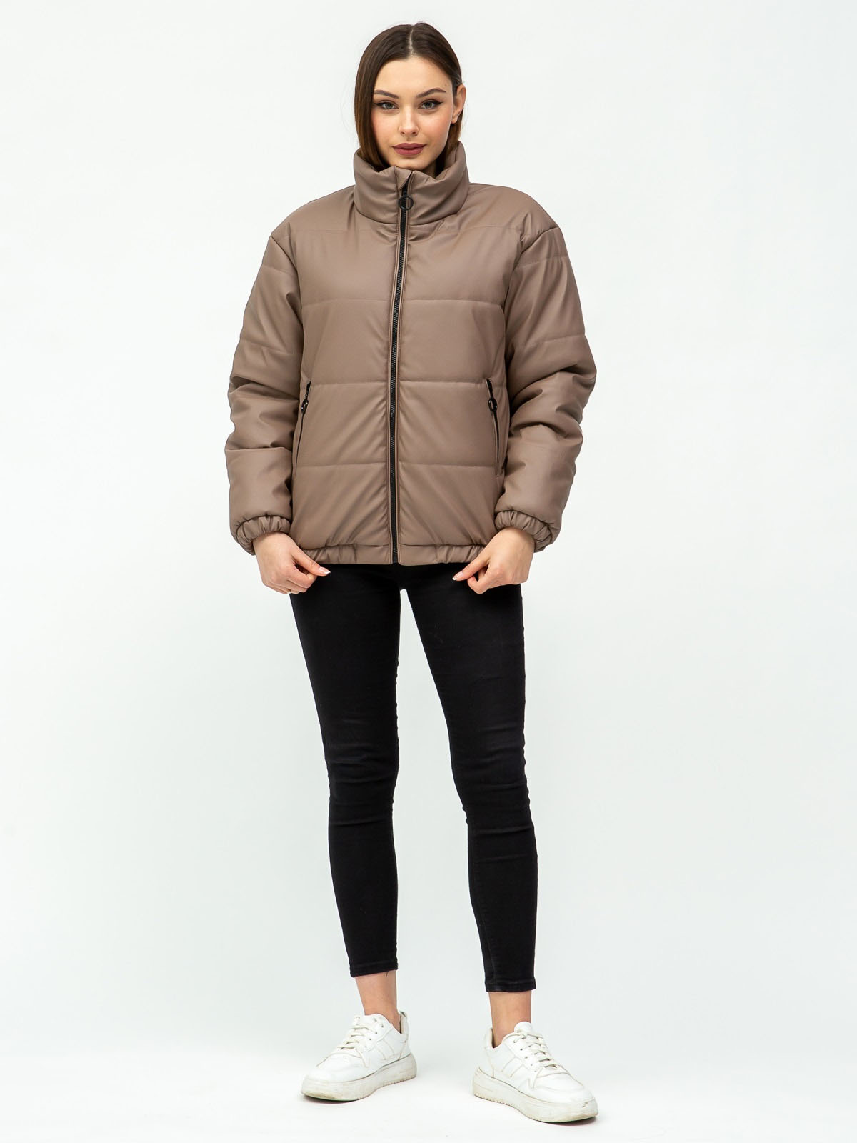 Демісезонна куртка бежева з екошкіри | 72412 Демісезонна куртка бежева з екошкіри | 72412