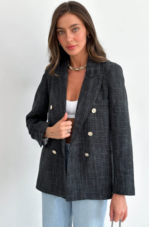 Твідовий двобортний жакет чорний | 72149