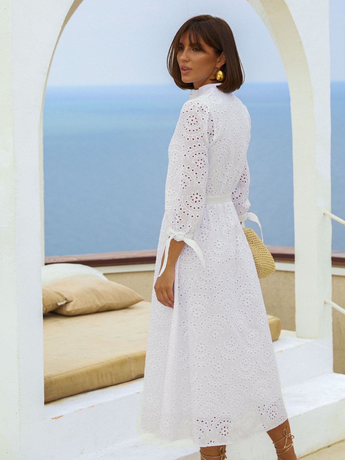 Плаття-сорочка з прошви молочне | 71175 Плаття-сорочка з прошви молочне | 71175