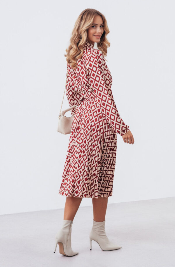 Плісирована сукня-кльош бордова в принт | 72056