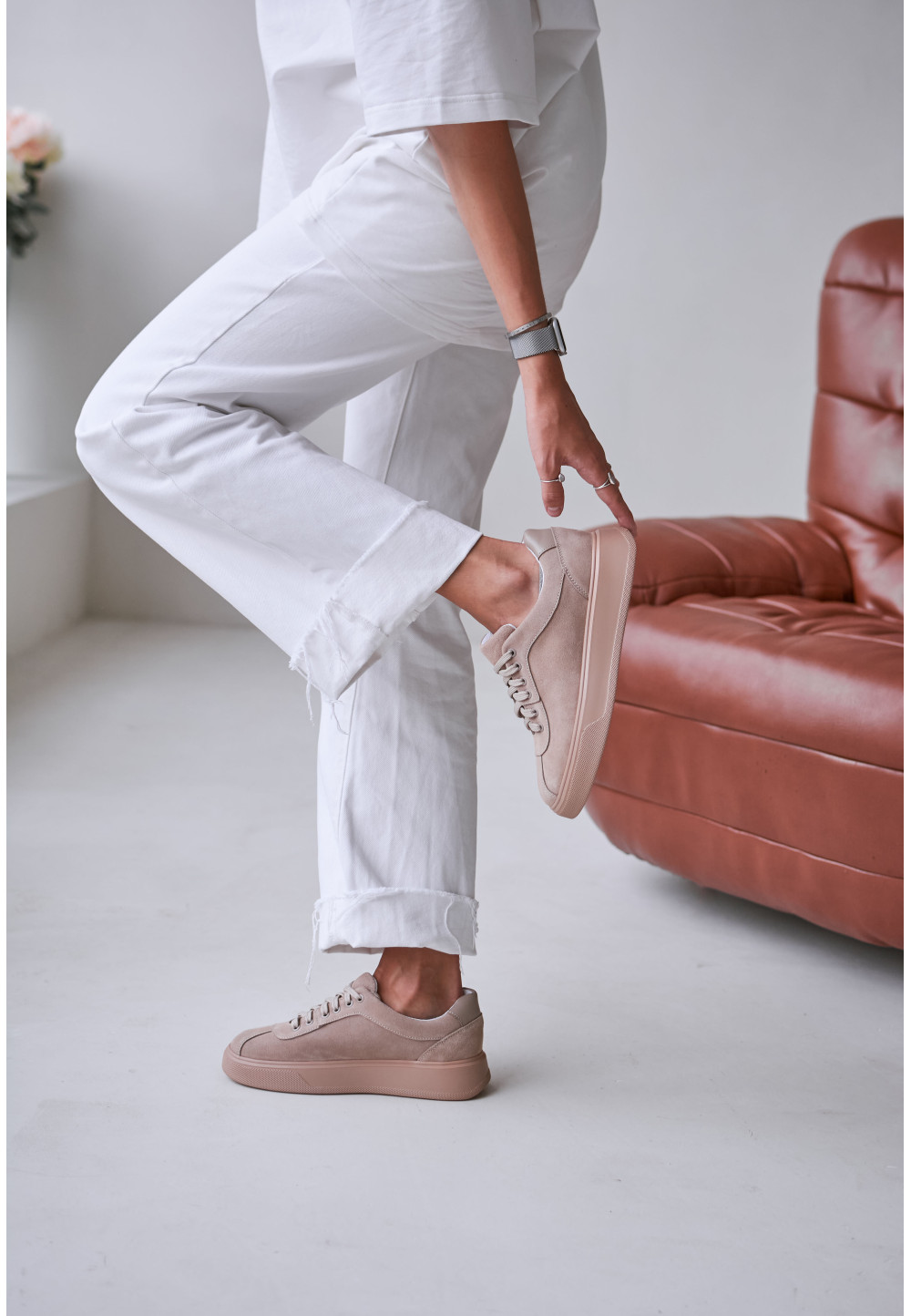 Кеди замшеві бежево-рожеві | 71450