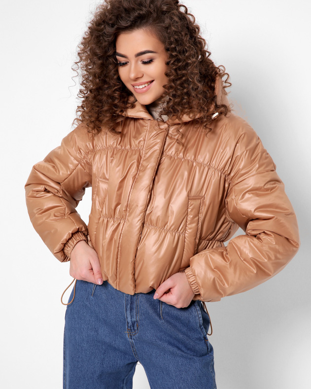 Куртка демісезонна коротка темно-бежева | 71764 Куртка демісезонна коротка темно-бежева | 71764