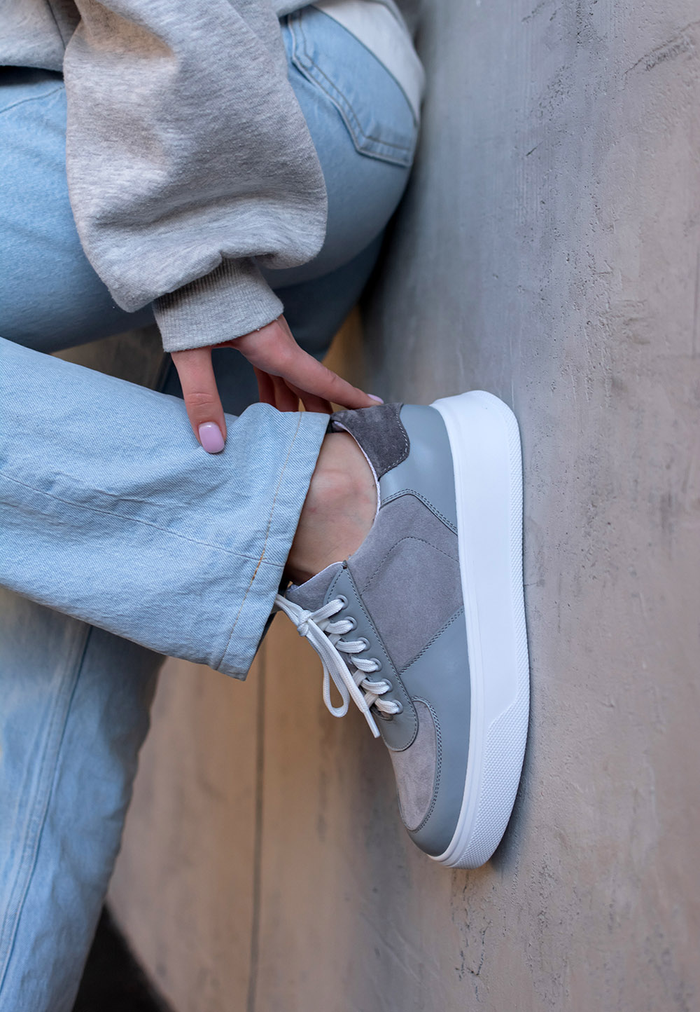 Замшеві кеди сірі зі шкіряними вставками | 71496