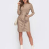 Бежева прилегла сукня з екошкіри | 73499 Бежева прилегла сукня з екошкіри | 73499