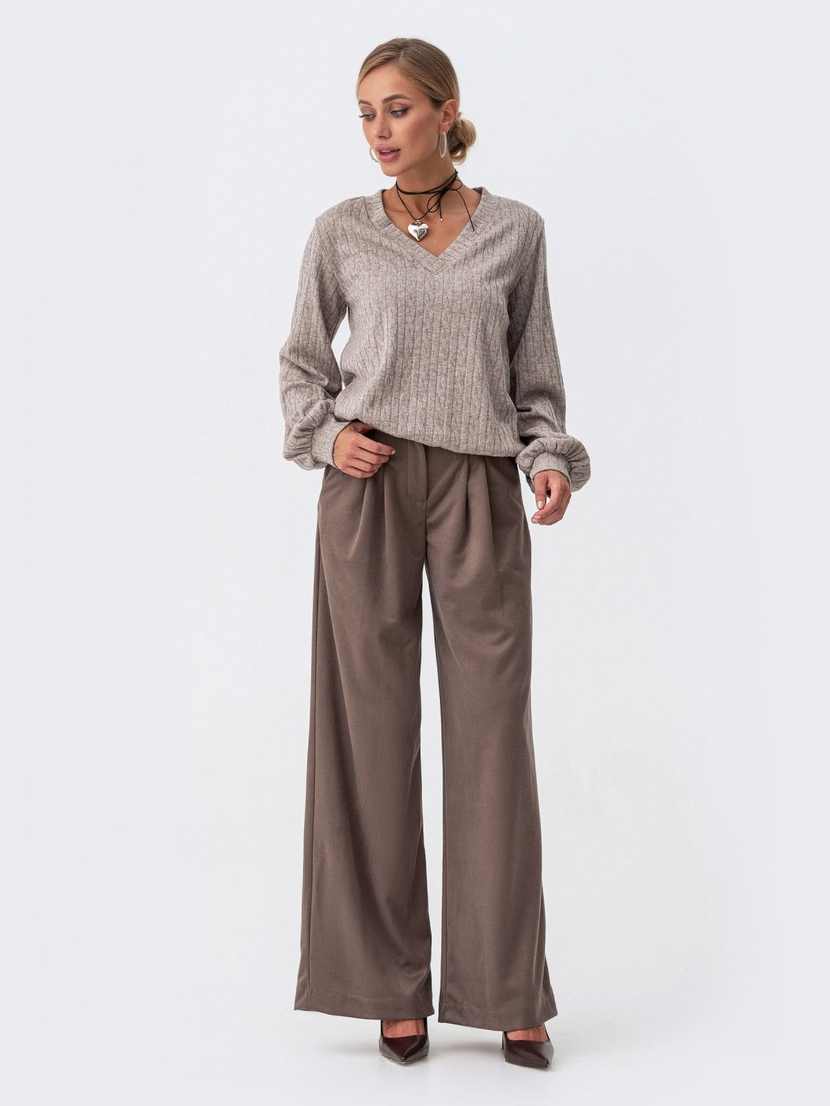 Штани палаццо замшеві коричневі | 72527 Штани палаццо замшеві коричневі | 72527