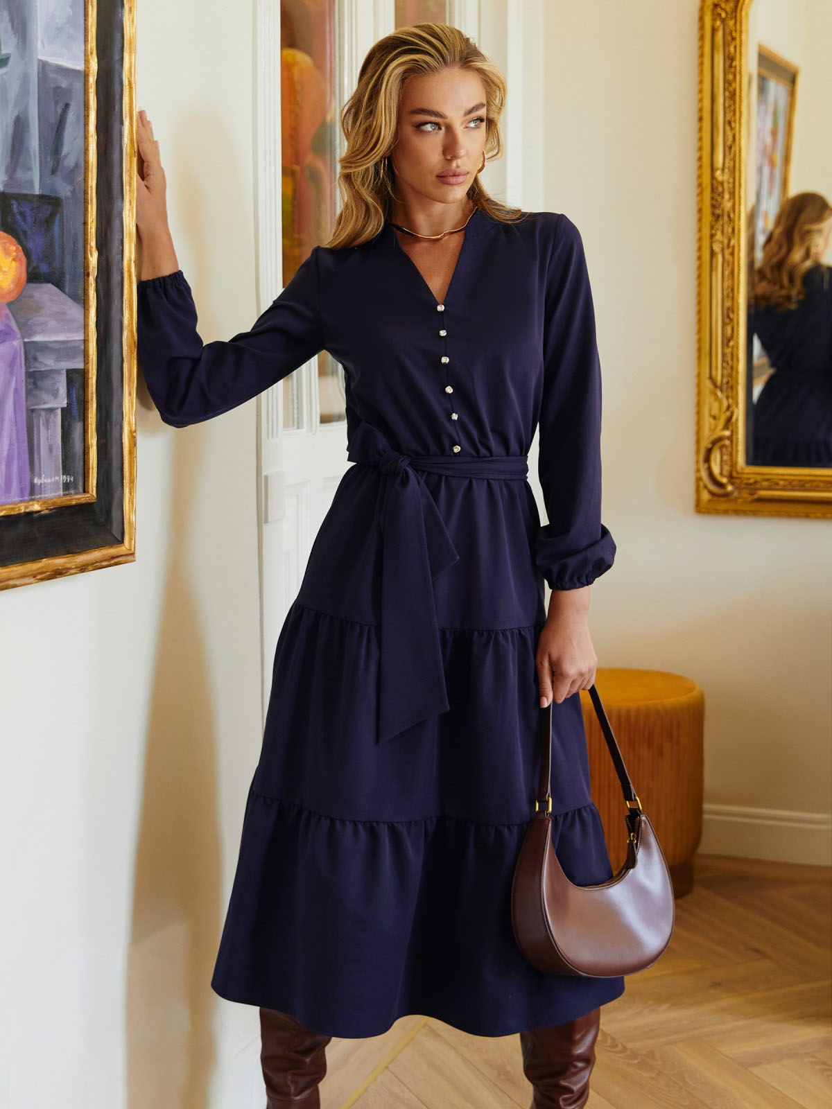 Демісезонна сукня-кльош темно-синя | 73406 Демісезонна сукня-кльош темно-синя | 73406