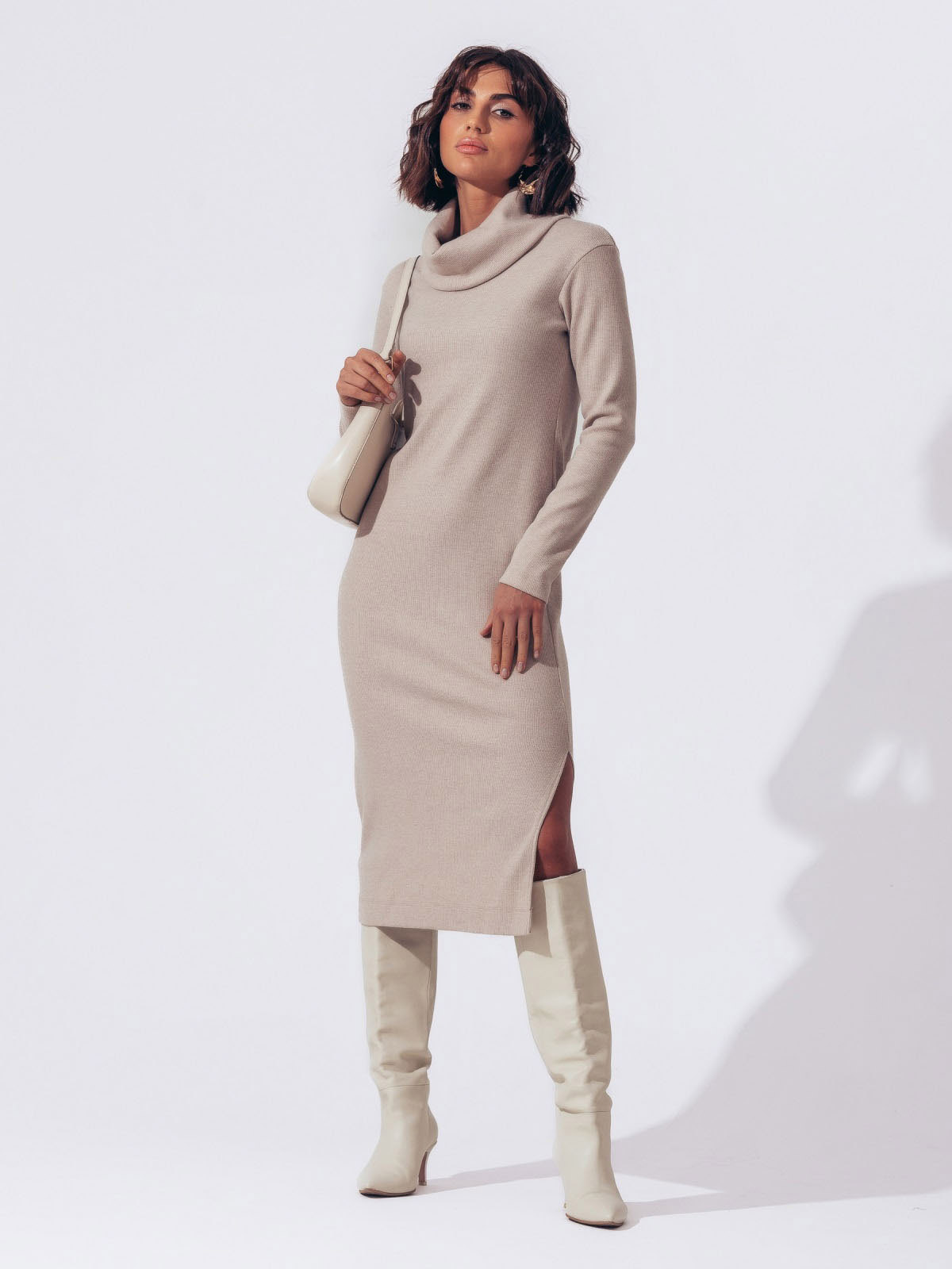 Тепла сукня кремова з додаванням вовни | 73526