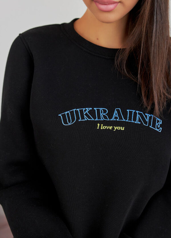 Світшот чорний з вишивкою Ukraine | 72743