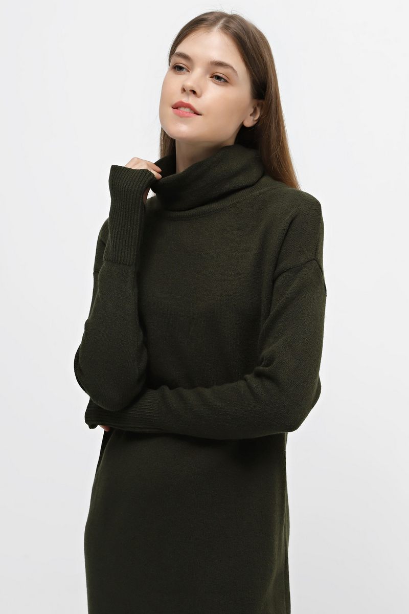В'язана сукня хакі з коміром-хомутом | 73072 В'язана сукня хакі з коміром-хомутом | 73072