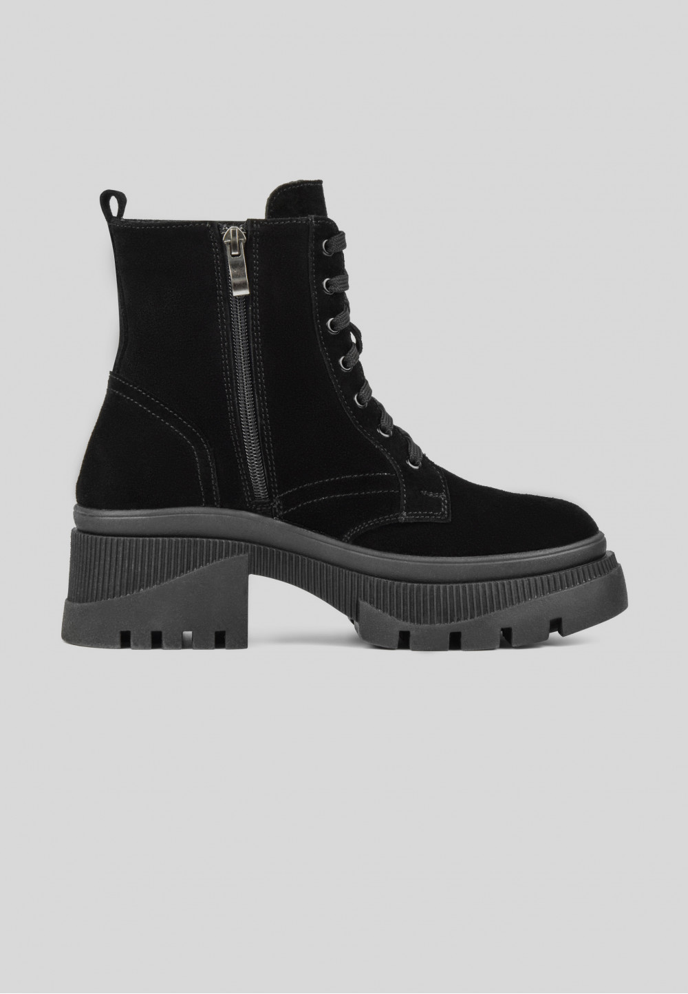 Чорні замшеві черевики на масивній підошві | 73039 Чорні замшеві черевики на масивній підошві | 73039