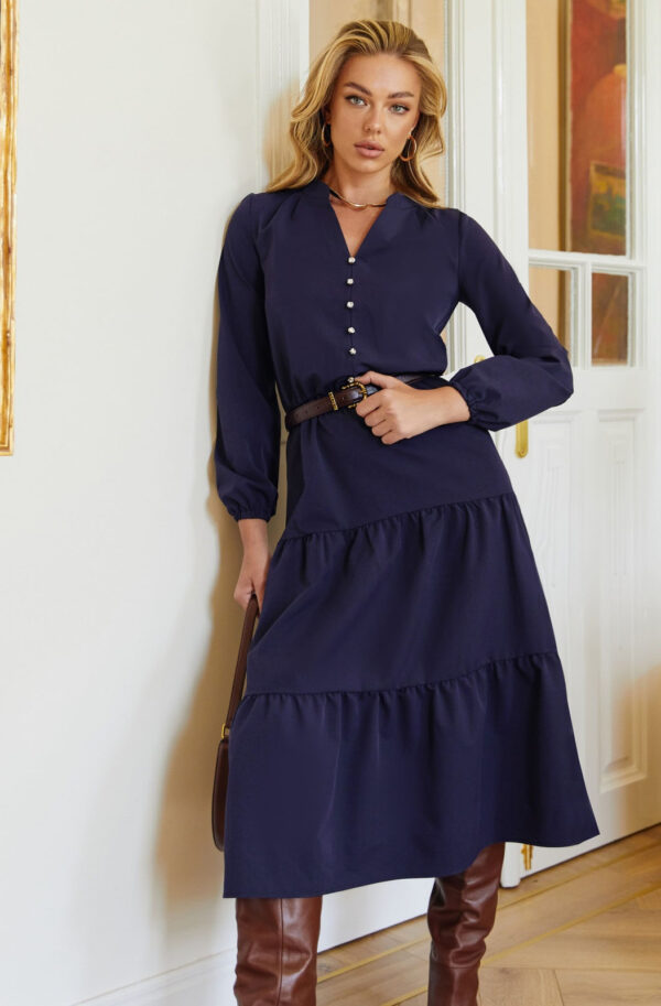 Демісезонна сукня-кльош темно-синя | 73406