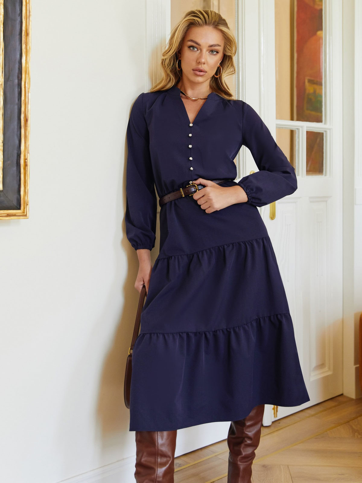 Демісезонна сукня-кльош темно-синя | 73406 Демісезонна сукня-кльош темно-синя | 73406