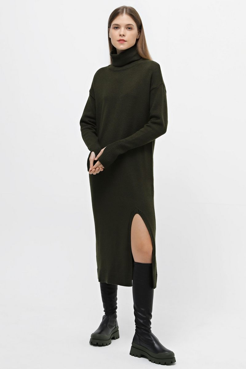 В'язана сукня хакі з коміром-хомутом | 73072 В'язана сукня хакі з коміром-хомутом | 73072
