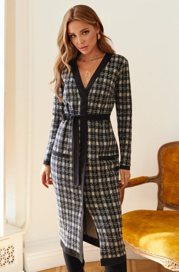 Трикотажна вовняна сукня чорна в клітинку | 73425