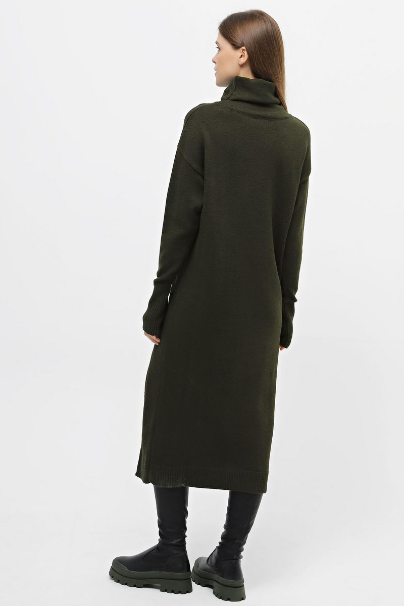В'язана сукня хакі з коміром-хомутом | 73072 В'язана сукня хакі з коміром-хомутом | 73072