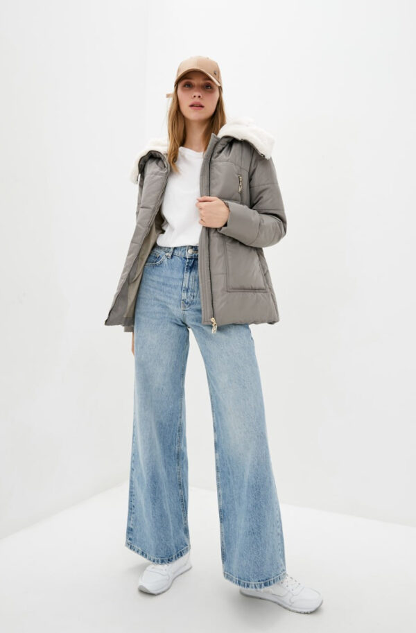 Коротка куртка на теплу зиму сіра | 74611