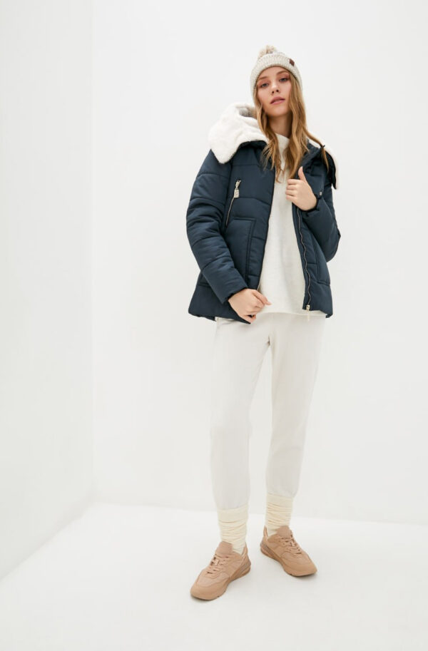 Коротка куртка на теплу зиму темно-синя | 74619