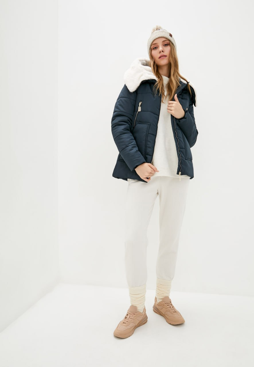 Коротка куртка на теплу зиму темно-синя | 74619