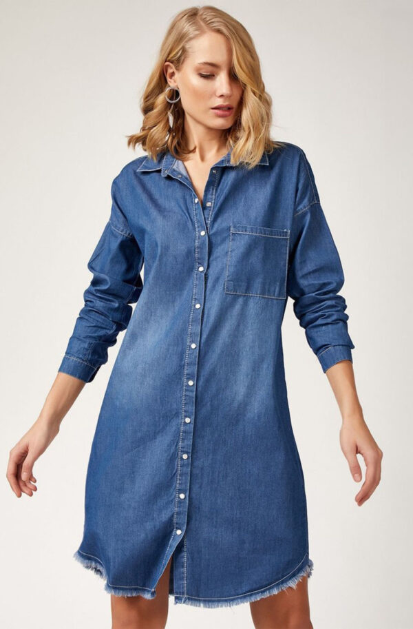 Джинсове плаття-сорочка синє прямого крою | 73844