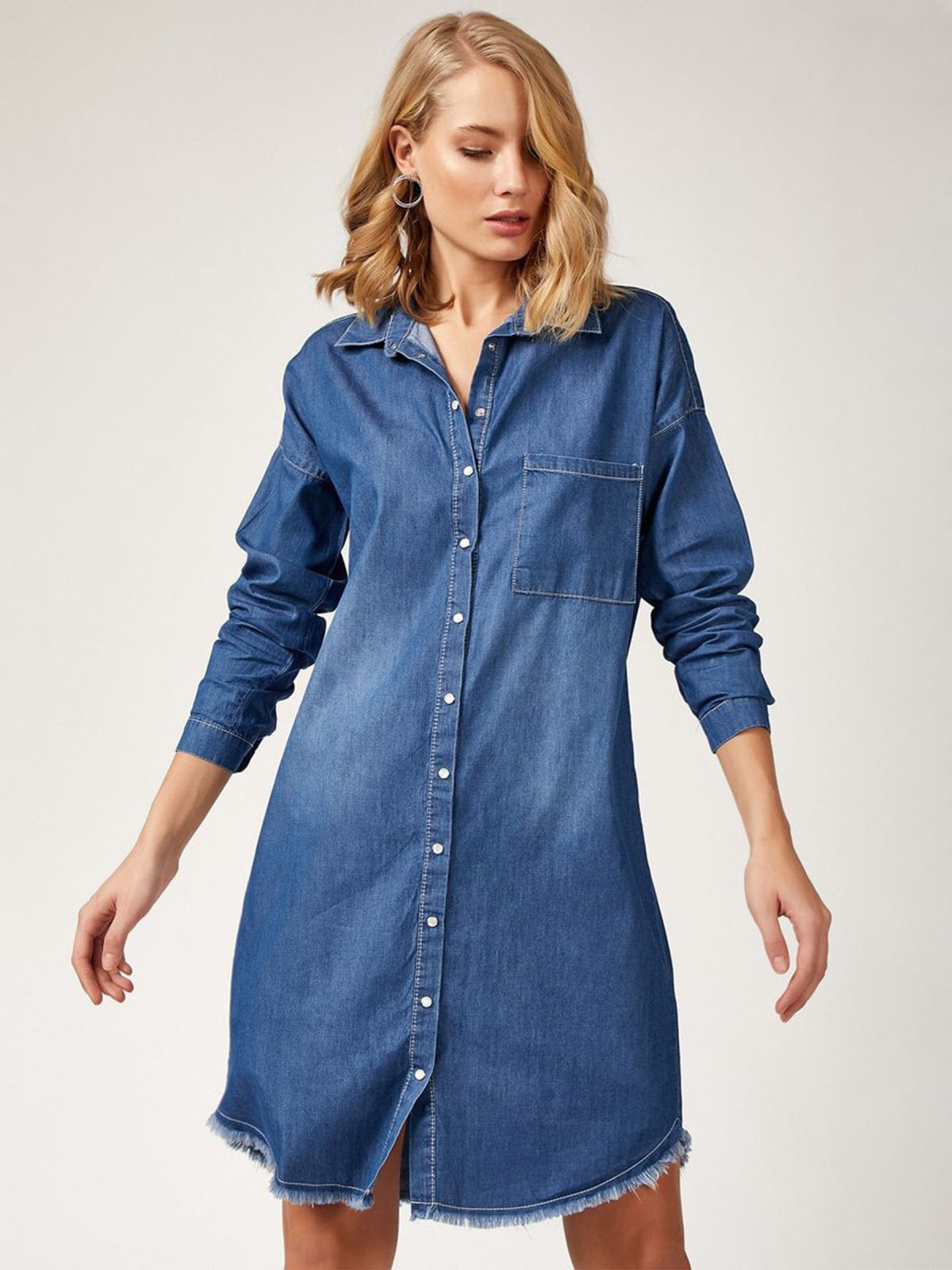 Джинсове плаття-сорочка синє прямого крою | 73844 Джинсове плаття-сорочка синє прямого крою | 73844