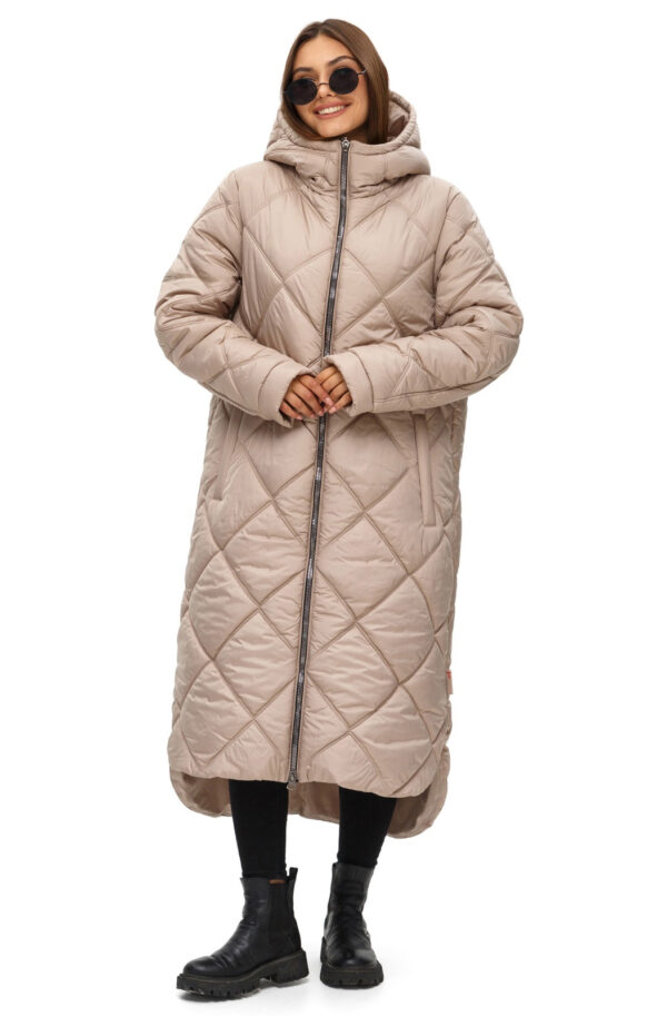 Стьобана довга зимова куртка бежева | 74635