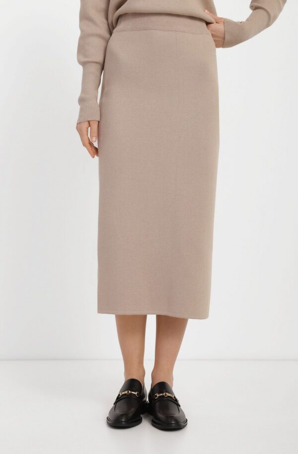 Трикотажна спідниця з розрізом бежева | 73872