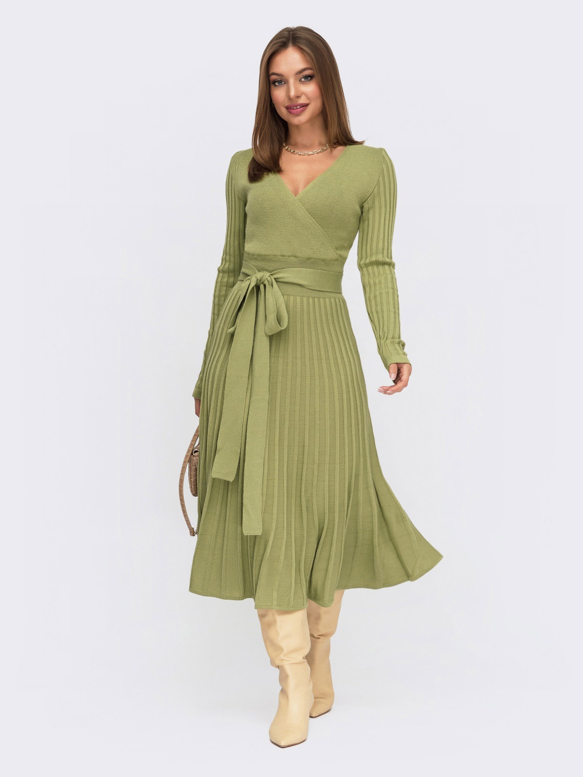 Плаття в'язане світло-зелене плісе | 73642