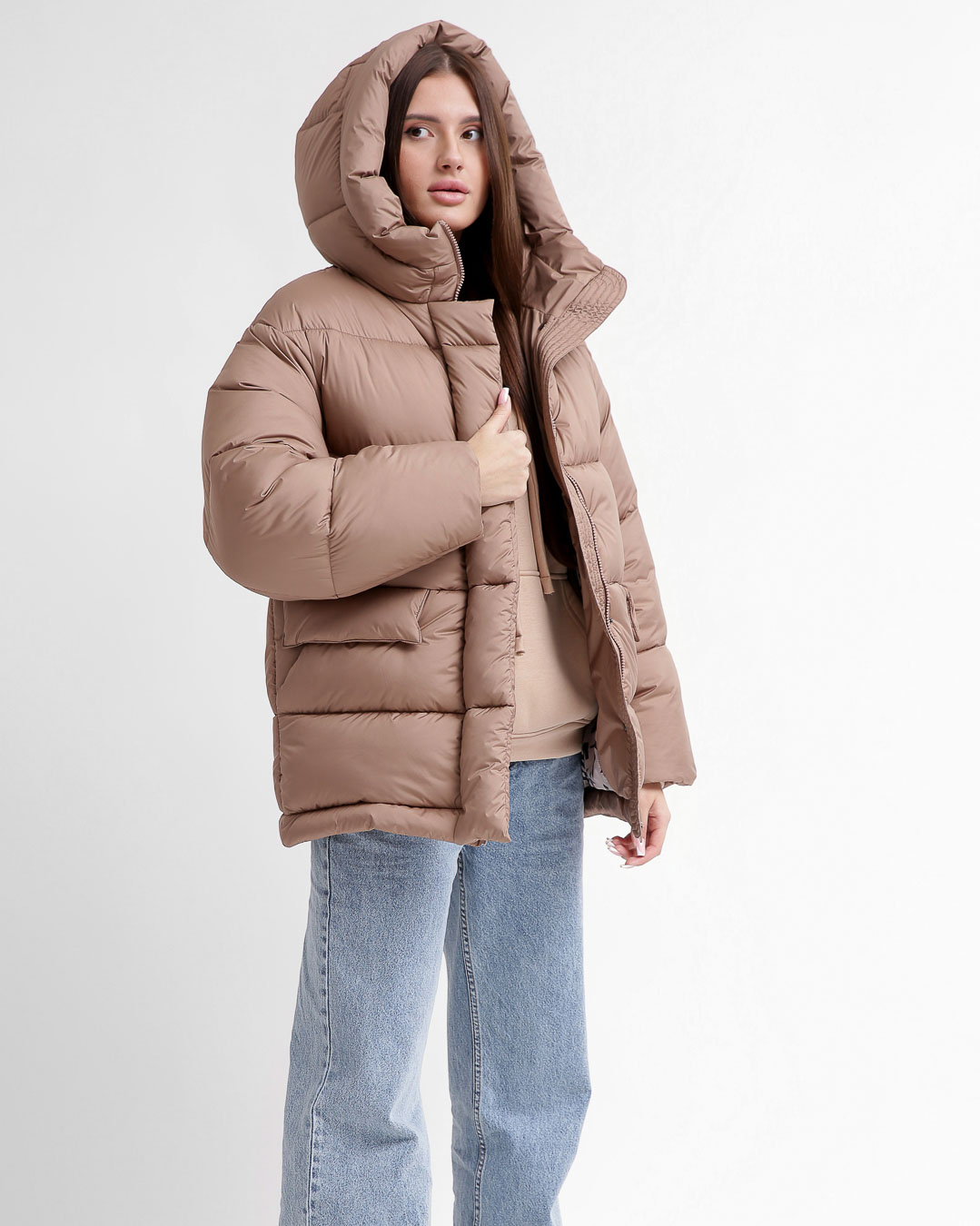 Жіночий короткий пуховик кольору капучино | 74335 Жіночий короткий пуховик кольору капучино | 74335