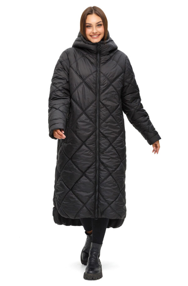 Стьобана довга зимова куртка чорна | 74623