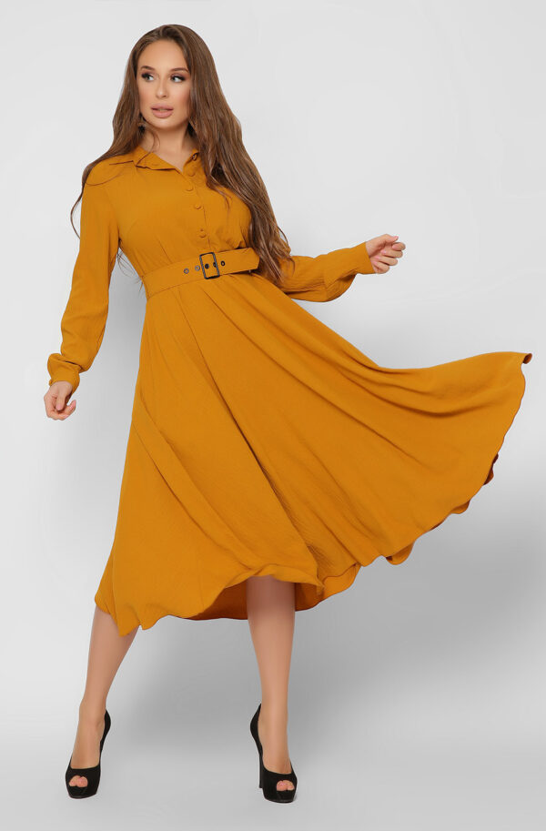 Розкльошене плаття гірчичне | 74054