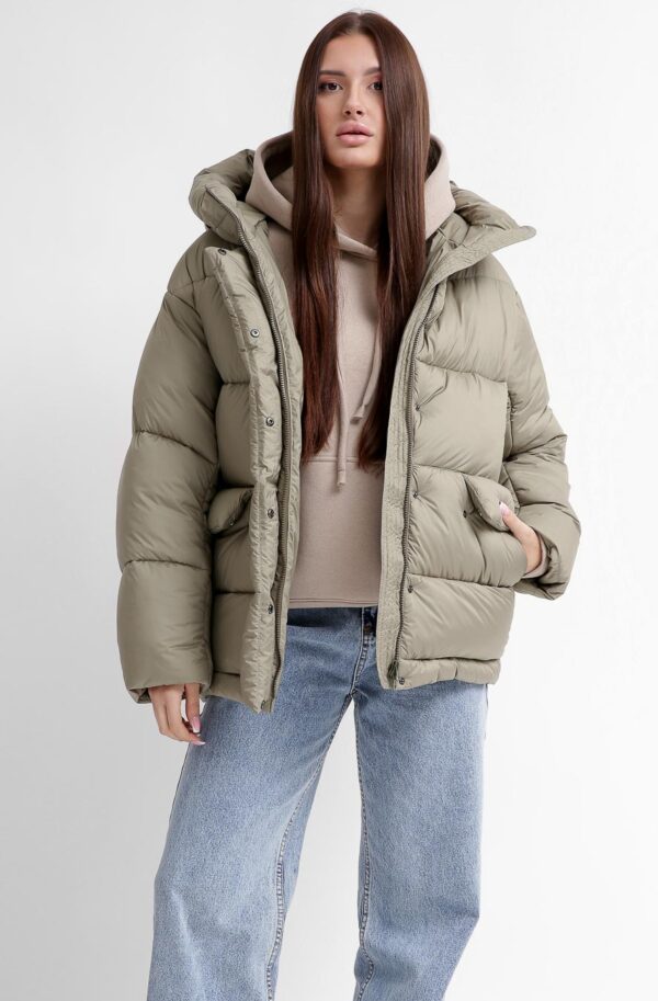 Жіночий короткий пуховик оливковий | 74294
