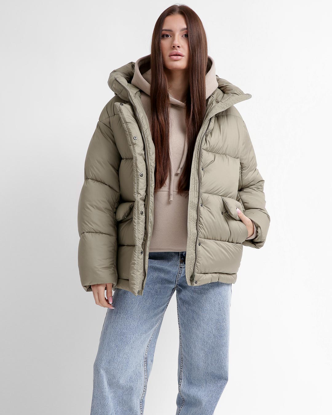 Жіночий короткий пуховик оливковий | 74294 Жіночий короткий пуховик оливковий | 74294