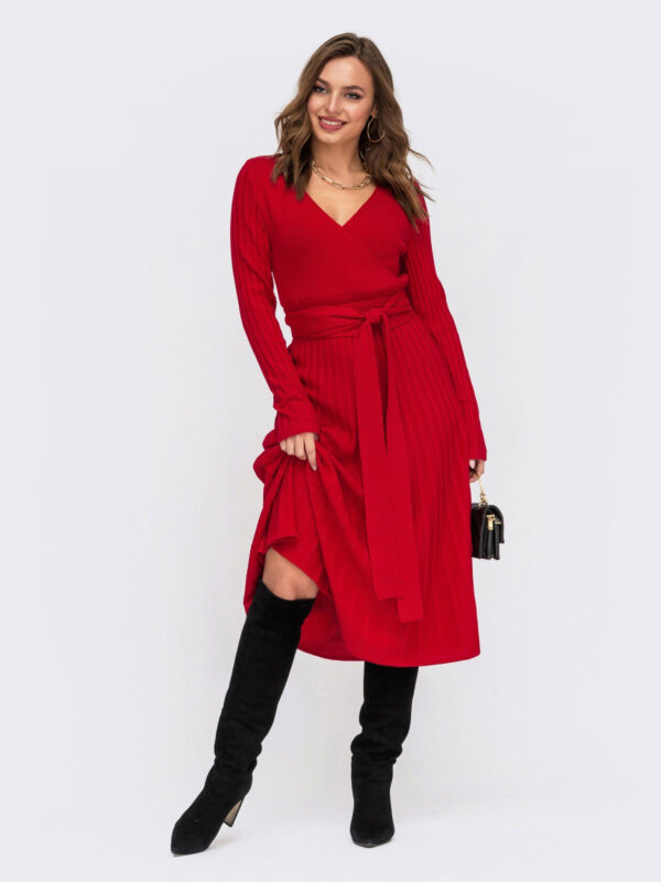Плаття в'язане червоне плісе | 73650