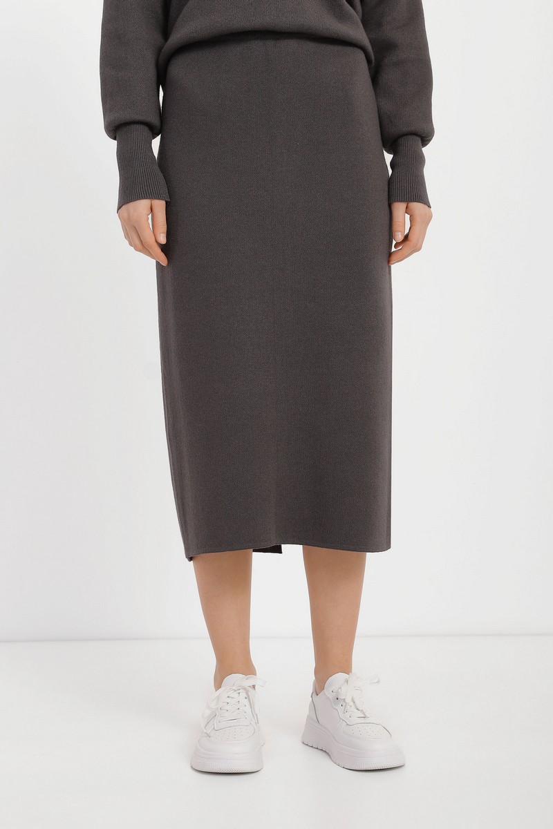 Трикотажна спідниця з розрізом темно-сіра | 73888 Трикотажна спідниця з розрізом темно-сіра | 73888