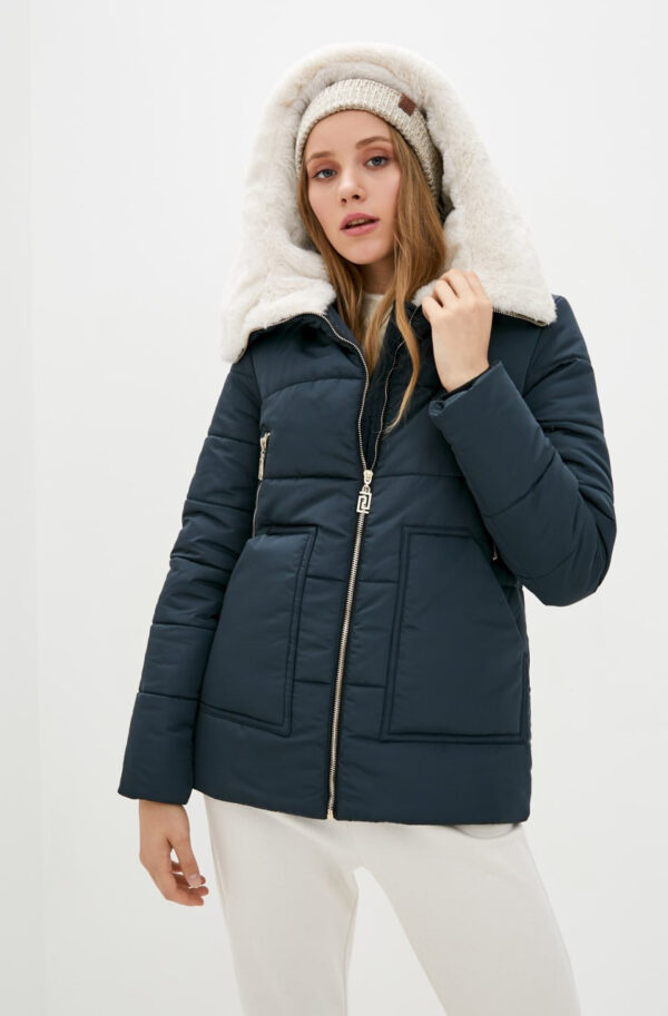 Коротка куртка на теплу зиму темно-синя | 74619