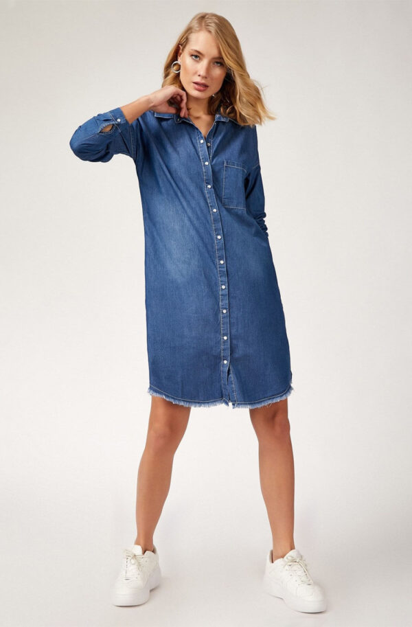 Джинсове плаття-сорочка синє прямого крою | 73844