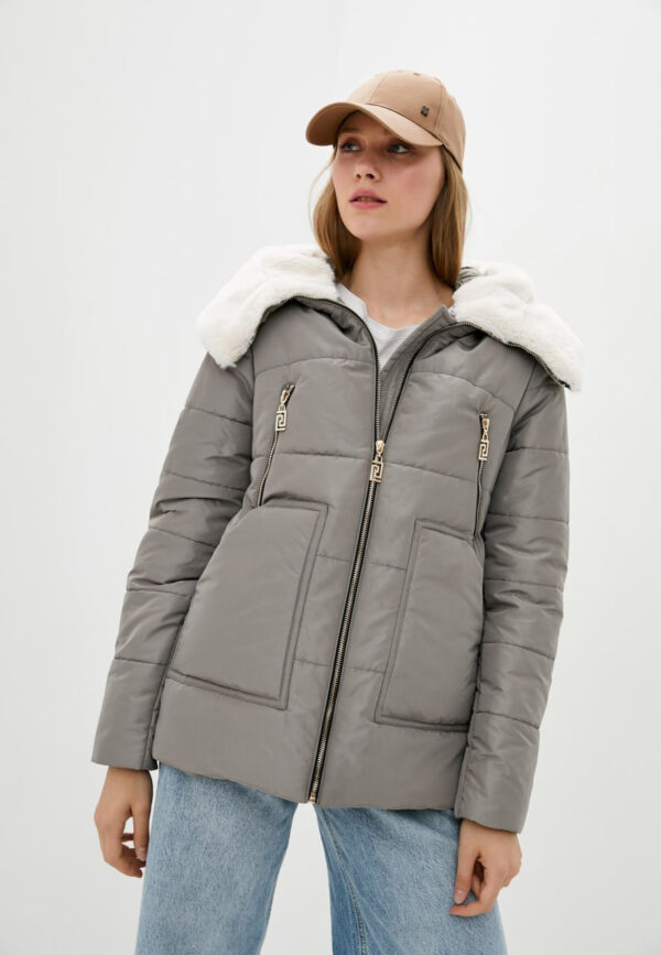 Коротка куртка на теплу зиму сіра | 74611