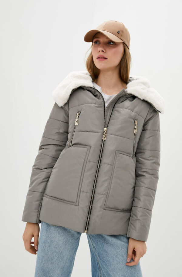 Коротка куртка на теплу зиму сіра | 74611