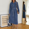 Джинсове плаття-сорочка синє довжини міді | 74692 Джинсове плаття-сорочка синє довжини міді | 74692