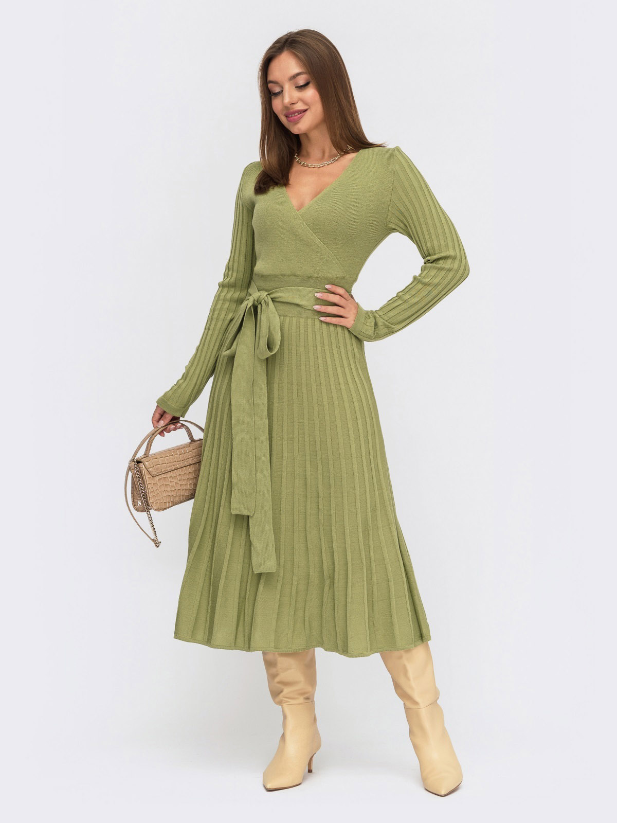 Плаття в'язане світло-зелене плісе | 73642